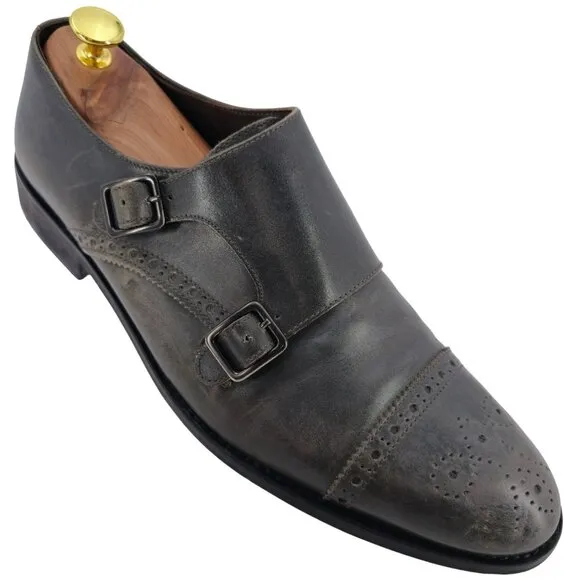 Bruno Magli Italy Gray Leather Double Monk Strap Loafers Men size 11 Dress Shoes