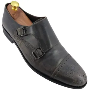Bruno Magli Italy Gray Leather Double Monk Strap Loafers Men size 11 Dress Shoes