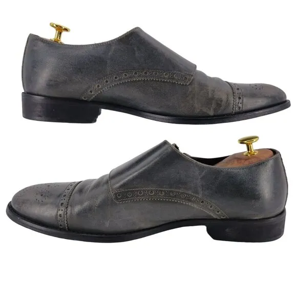Bruno Magli Italy Gray Leather Double Monk Strap Loafers Men size 11 Dress Shoes