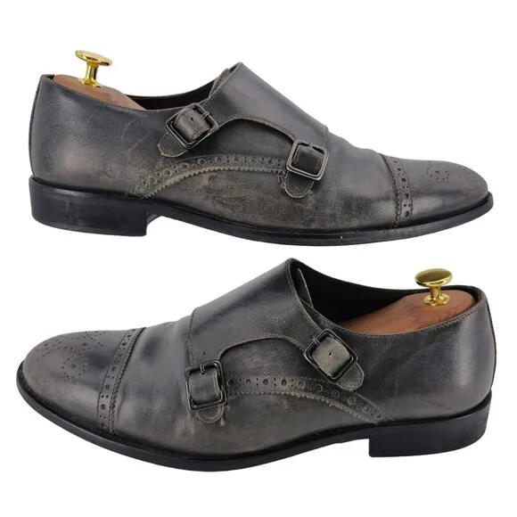 Bruno Magli Italy Gray Leather Double Monk Strap Loafers Men size 11 Dress Shoes