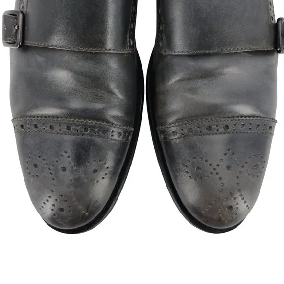 Bruno Magli Italy Gray Leather Double Monk Strap Loafers Men size 11 Dress Shoes