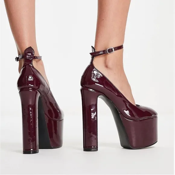 Burgundy Platform Heeled Shoes