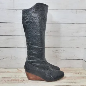 Calleen Cordero textured leather tall wedge boots