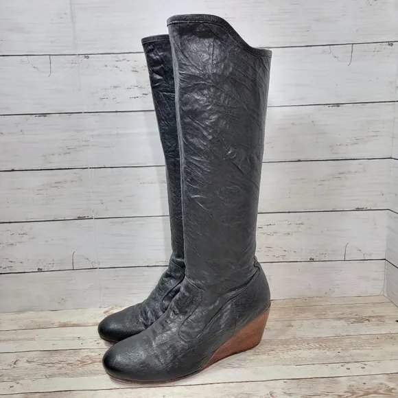 Calleen Cordero textured leather tall wedge boots