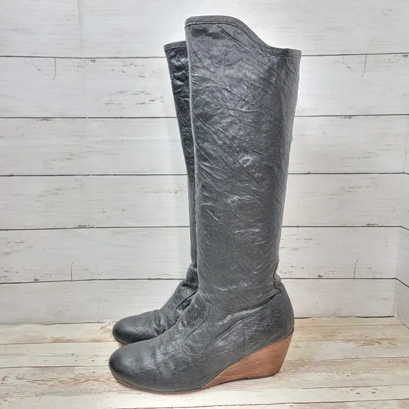 Calleen Cordero textured leather tall wedge boots