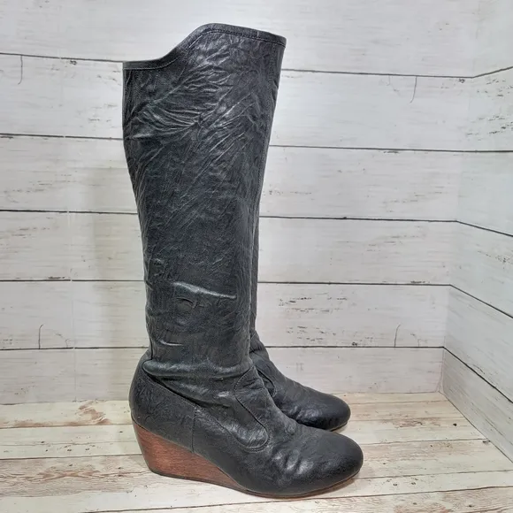 Calleen Cordero textured leather tall wedge boots