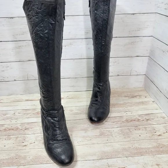 Calleen Cordero textured leather tall wedge boots