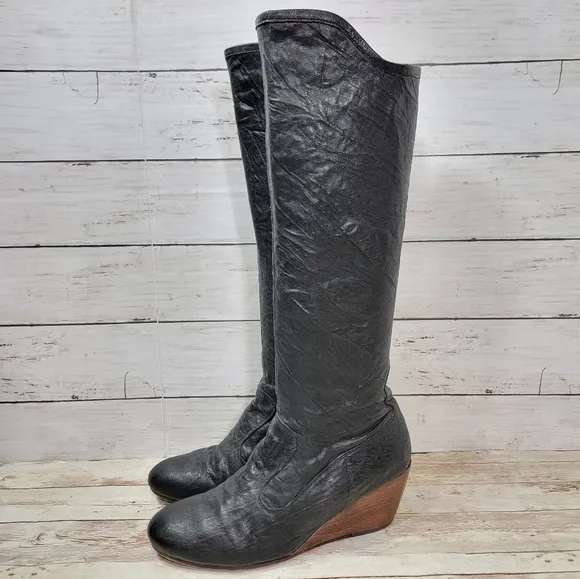 Calleen Cordero textured leather tall wedge boots