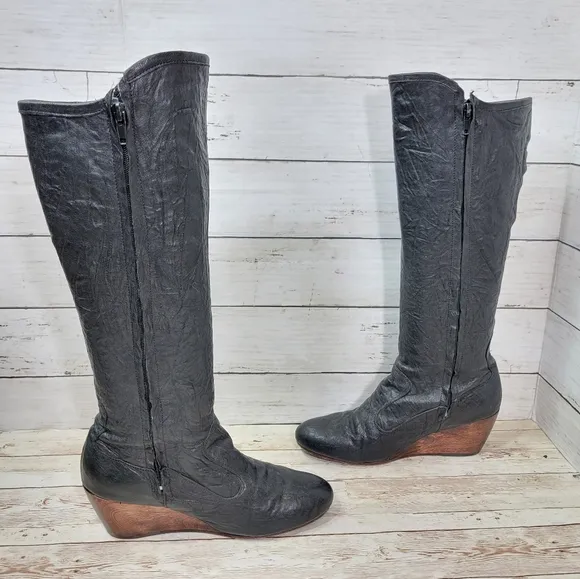 Calleen Cordero textured leather tall wedge boots