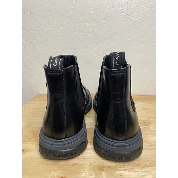 Calvin Klein Black Pancho Chelsea Waxy Calf Boots Size 10 Hipster Goth Business