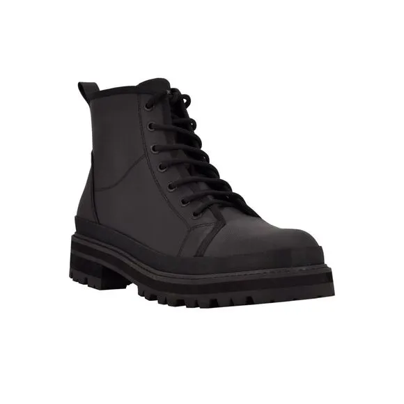 CALVIN KLEIN Mens Black 1&quot; Platform Pull Tab Bsboot Toe Block Heel Boots Shoes 7