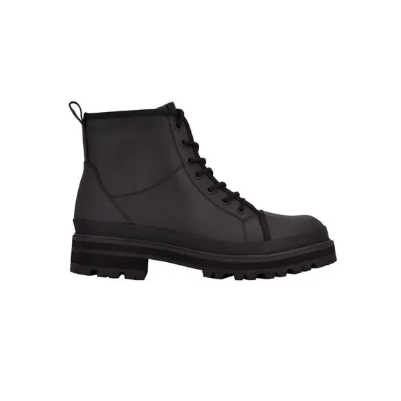 CALVIN KLEIN Mens Black 1&quot; Platform Pull Tab Bsboot Toe Block Heel Boots Shoes 7