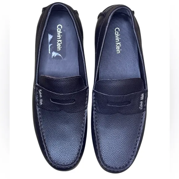 Calvin Klein Men's Pebbled Brown Leather Driving Shoes