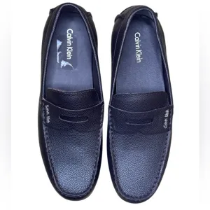 Calvin Klein Men's Pebbled Brown Leather Driving Shoes