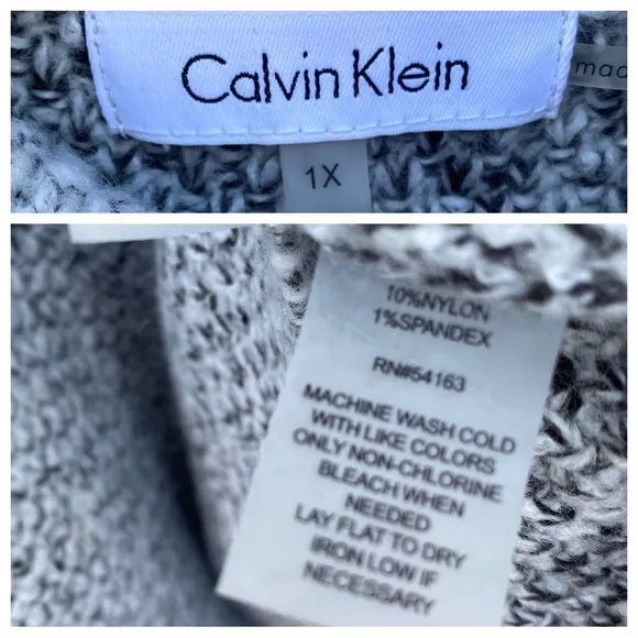 CALVIN KLEIN sweater dress knit cowl neck heather gray long sleeve plus size 1X