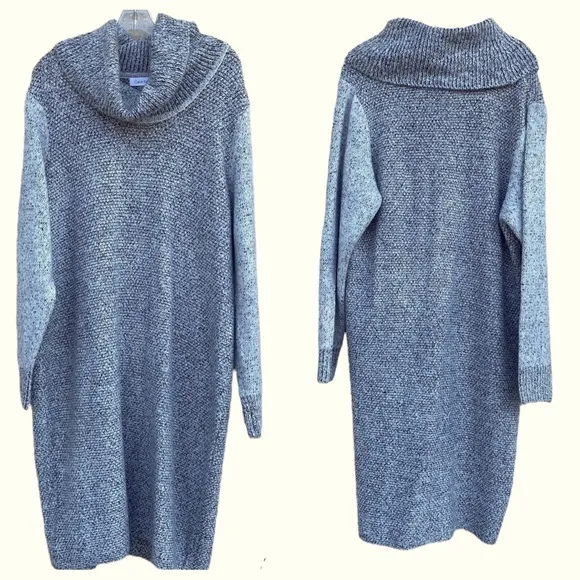CALVIN KLEIN sweater dress knit cowl neck heather gray long sleeve plus size 1X