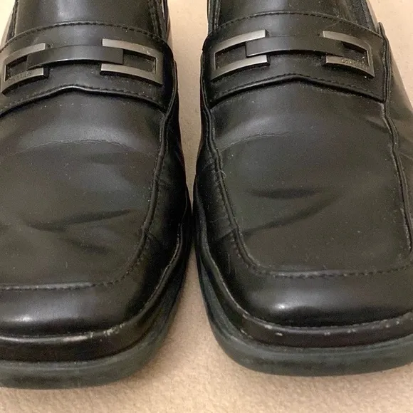 Calvin Klein Vallen Black Leather Smooth Slip On Dress Shoes Size 10M