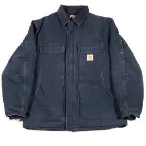 Carhartt Duck Jacket Coat Navy Insulated Outdoors Made In USA Size Large B31
