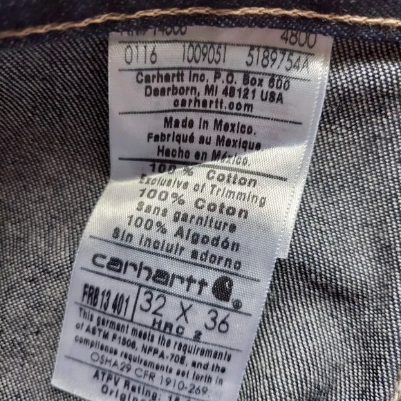 Carhartt Mens Jeans Size 32 X 36 Flame Resistant Denim Utility Dungaree