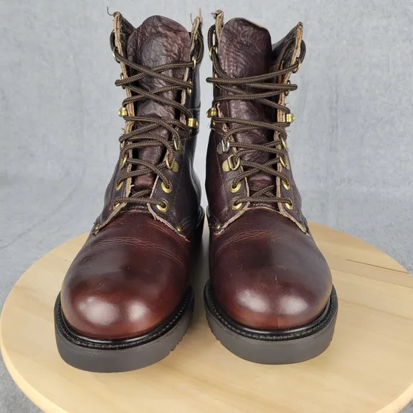 CAROLINA Men's 8 Plain Toe Logger Work Boots Brown Leather Lace Oil Resist