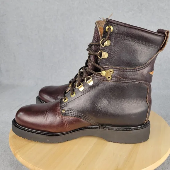 CAROLINA Men's 8 Plain Toe Logger Work Boots Brown Leather Lace Oil Resist