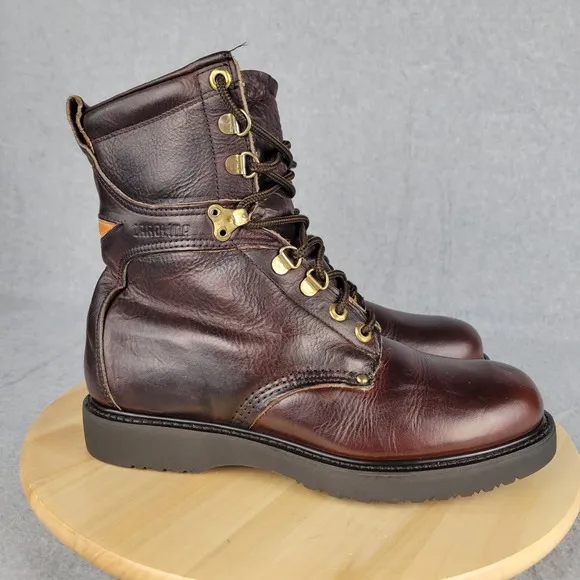 CAROLINA Men's 8 Plain Toe Logger Work Boots Brown Leather Lace Oil Resist