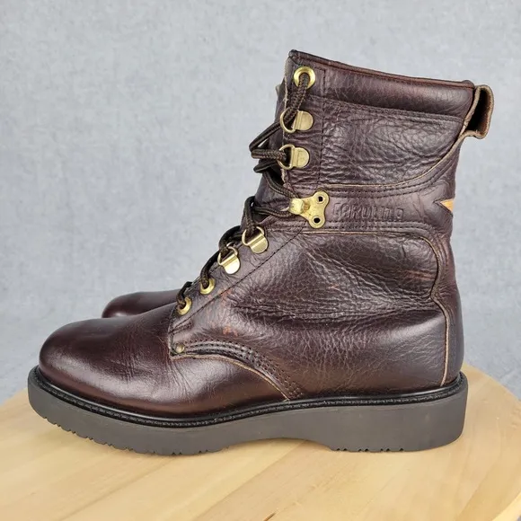 CAROLINA Men's 8 Plain Toe Logger Work Boots Brown Leather Lace Oil Resist