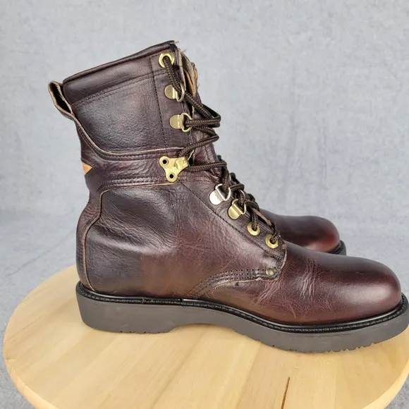 CAROLINA Men's 8 Plain Toe Logger Work Boots Brown Leather Lace Oil Resist