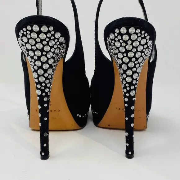 CASADEI**Black Satin Evening Shoes Studs US 6