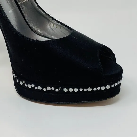 CASADEI**Black Satin Evening Shoes Studs US 6