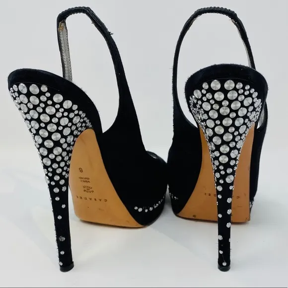 CASADEI**Black Satin Evening Shoes Studs US 6