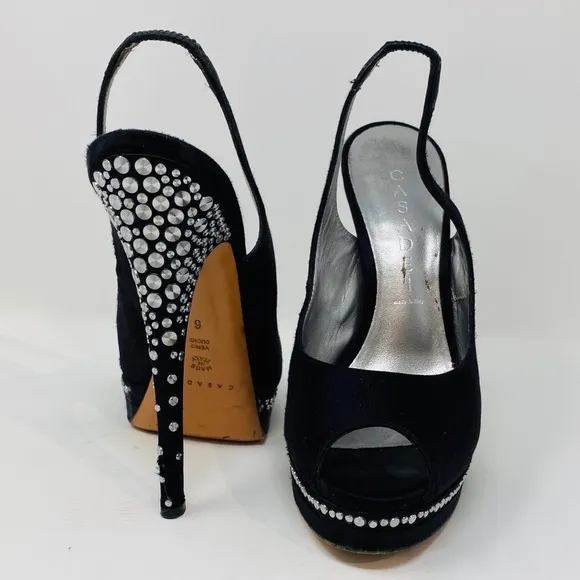 CASADEI**Black Satin Evening Shoes Studs US 6