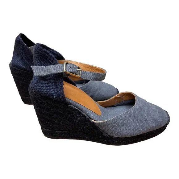 Castaner Carina Wedge Blue Espadrilles Sandals Sz 5.5 EU 36 Made In Spain