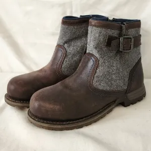 Caterpillar Leather Wool Ankle Boots Work Utility Buckle Brown Gray Size 5.5