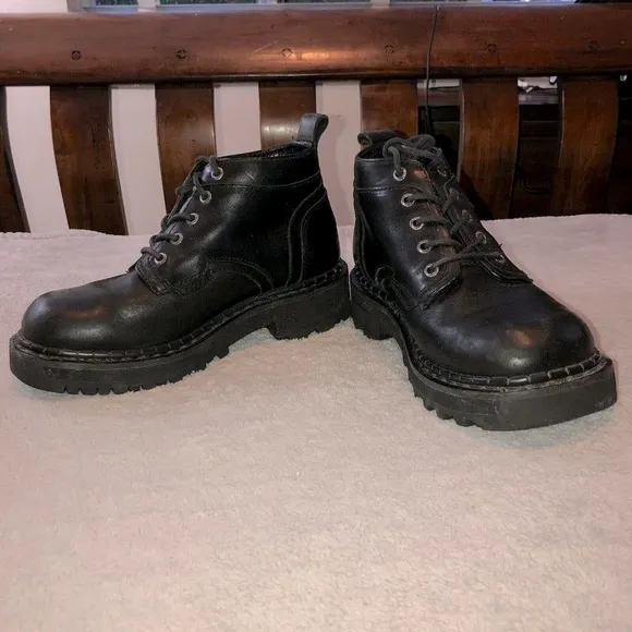 CATERPILLAR Mens Black Leather Ankle Work Boots Sz 8