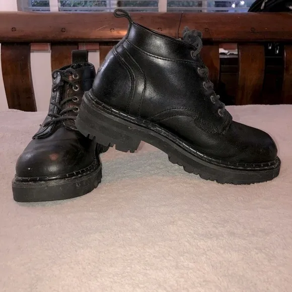 CATERPILLAR Mens Black Leather Ankle Work Boots Sz 8
