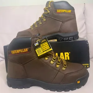 Caterpillar Outline Soft Toe Safety Work Leather Brown Boots Men’s Size 10 NEW