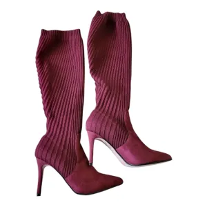 Catherine Malanorino Domhigh Burgandy Sock Stiletto Boots Size 8.5 New