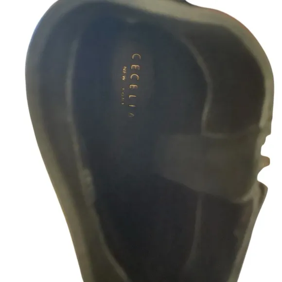 Cecelia New York Black Genuine Leather Ankle Combst Boots with Gold Accents 7.5