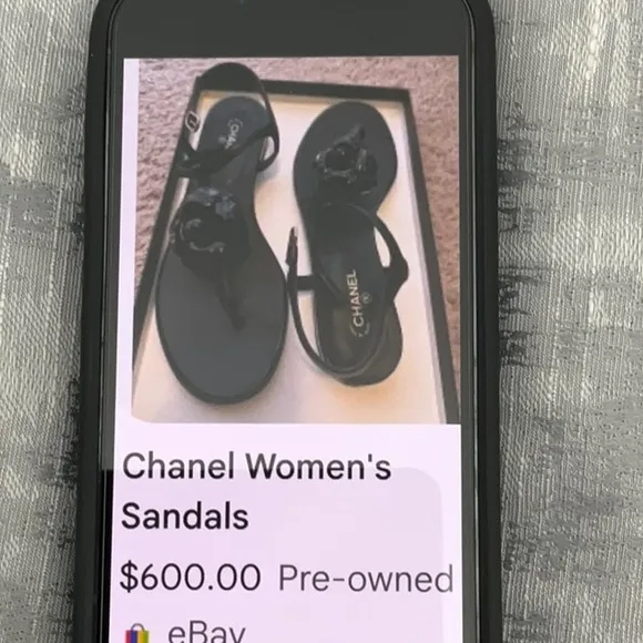 Chanel Black Sandals with Flower Accent