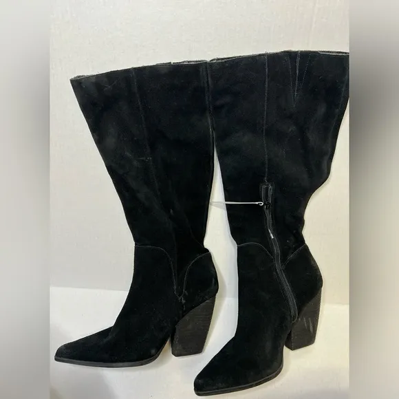 Charles By Charles David Nelson Black Tall Suede Leather Boots NEW Size 8.5