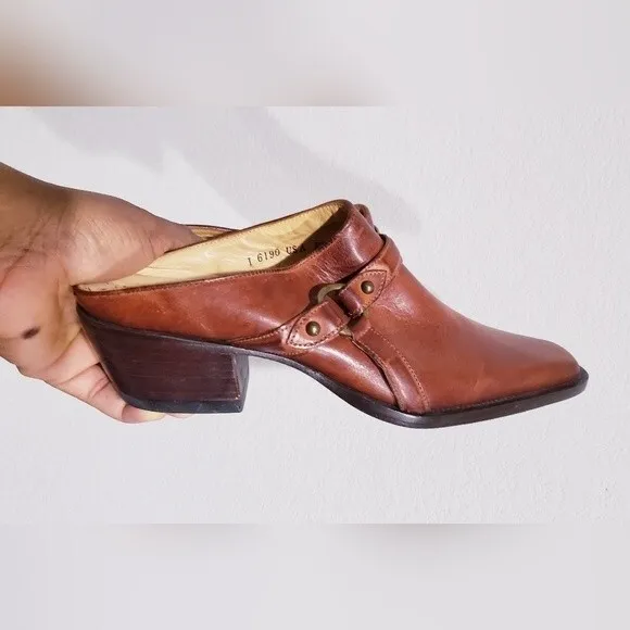 CHARLIE 1 HORSE LEATHER SLIP ON MULE BRAZILIAN WESTERN SHOES SZ 6B