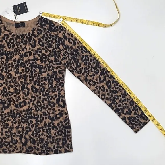Charter Club Cashmere Sweater Crew Neck Leopard Cheetah Animal Print NWT Sz. Sm.