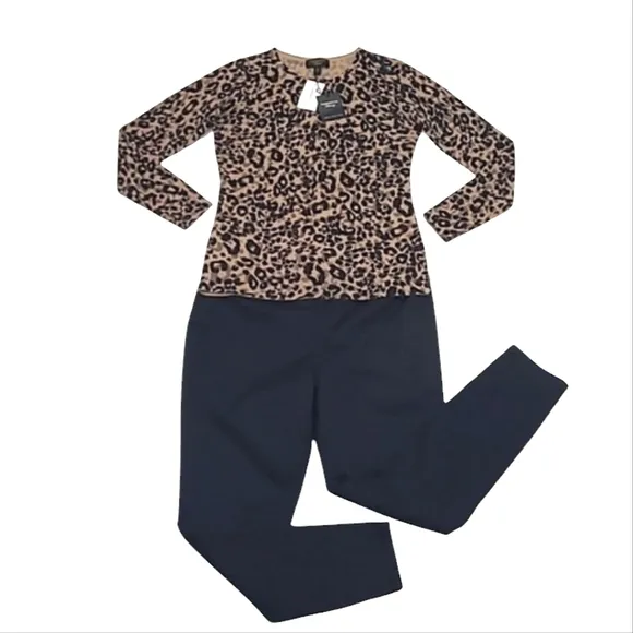 Charter Club Cashmere Sweater Crew Neck Leopard Cheetah Animal Print NWT Sz. Sm.