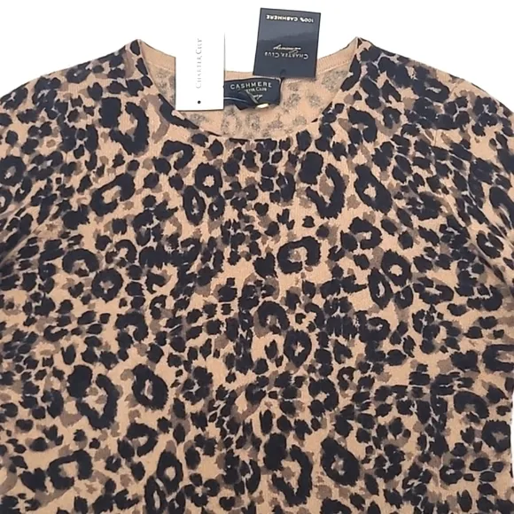 Charter Club Cashmere Sweater Crew Neck Leopard Cheetah Animal Print NWT Sz. Sm.