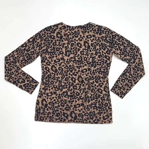 Charter Club Cashmere Sweater Crew Neck Leopard Cheetah Animal Print NWT Sz. Sm.