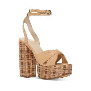 CHELSEA PARIS Womens Beige 2&quot; Platform Raffia Strap Zasa Almond Shoes 37