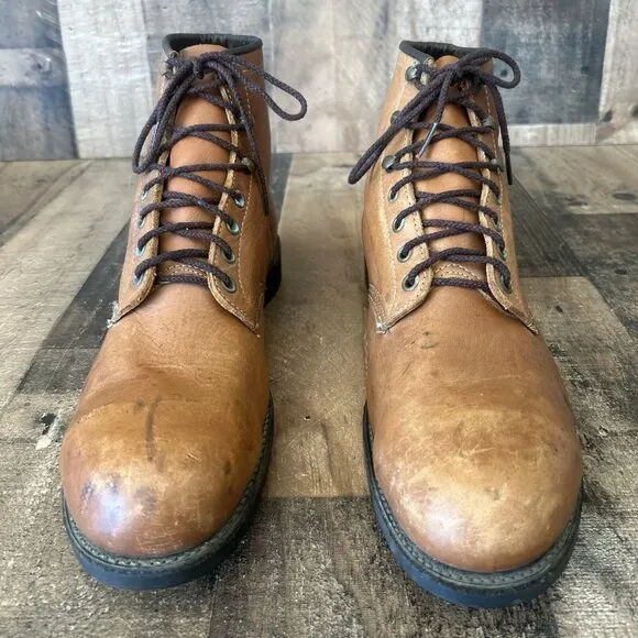 Chippewa Vintage Steel Toe Ankle Brown Work Boots Mens 12