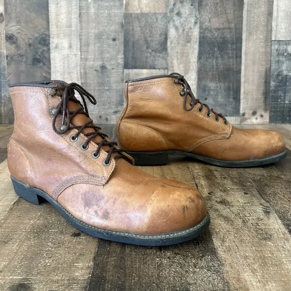 Chippewa Vintage Steel Toe Ankle Brown Work Boots Mens 12
