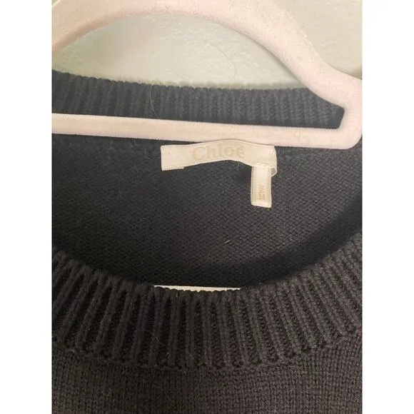 Chloe' Black Cotton Mid-weight Sweater ~ Tassels ~ Sz M ~ French Chic